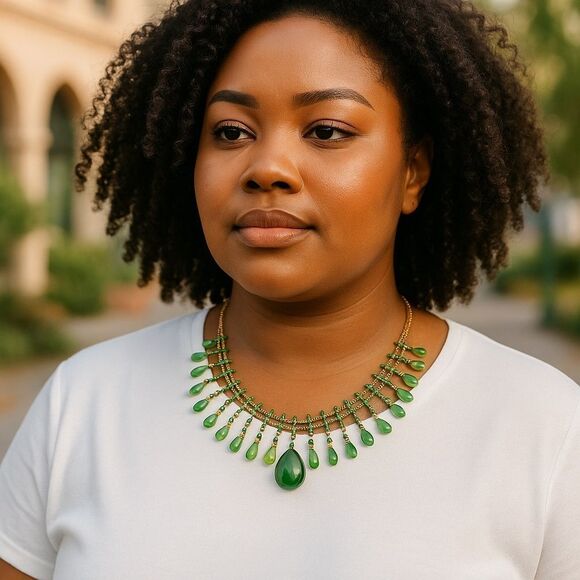 Green Aventurine and Green Glass Beaded Necklace 20-22 Inches 30.00 ctw New - Picture 1 of 6